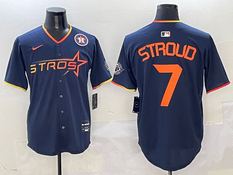 Men Houston Astros #7 Stroud Blue three generations Joint Name Nike 2025 MLB Jersey style 11->houston astros->MLB Jersey
